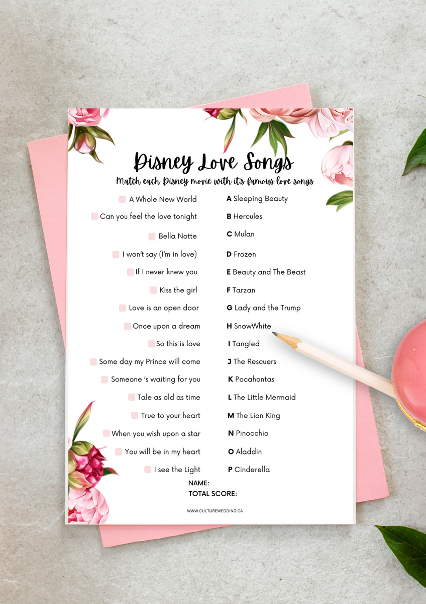 disney-love-songs-bridal-shower-game-printable-culture-weddings-printable-store for Free Printable Disney Couples Bridal Shower Games Disney Love Songs Bridal Shower Game (Printable) – Culture Weddings Printable Store for Free Printable Disney Couples Bridal Shower Games