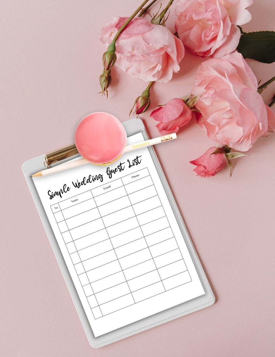 Simple Black & White Wedding Guest List Template {10 Pages} Culture