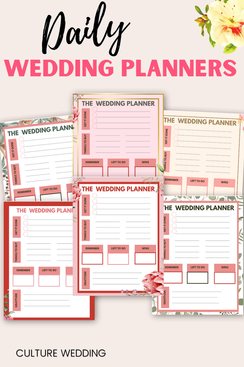 Simple Wedding Daily Planner Printable Sheets Wedding Printables