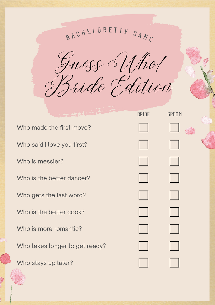 Bachelorette & Bridal Shower Guess Who Bride Edition Game (Printable) –  Culture Weddings Printable Store