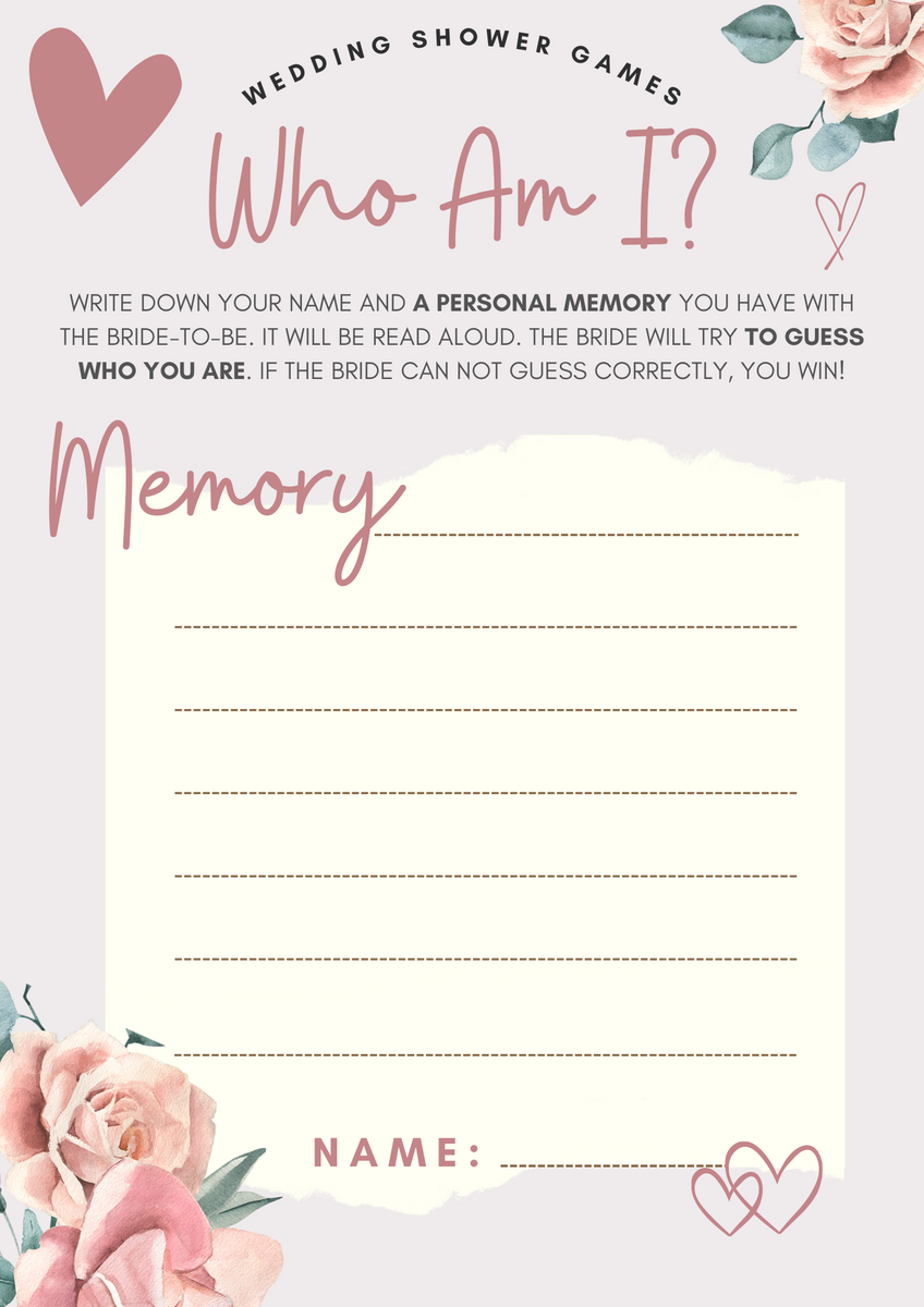 Cute Who Am I Bridal Shower Game Printable – Culture Weddings Printable Store for Bridal Shower Games Free Printables