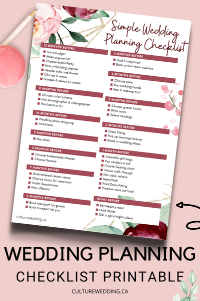 Simple Wedding Checklist Printable {1 Page} - Culture Weddings Printable Store