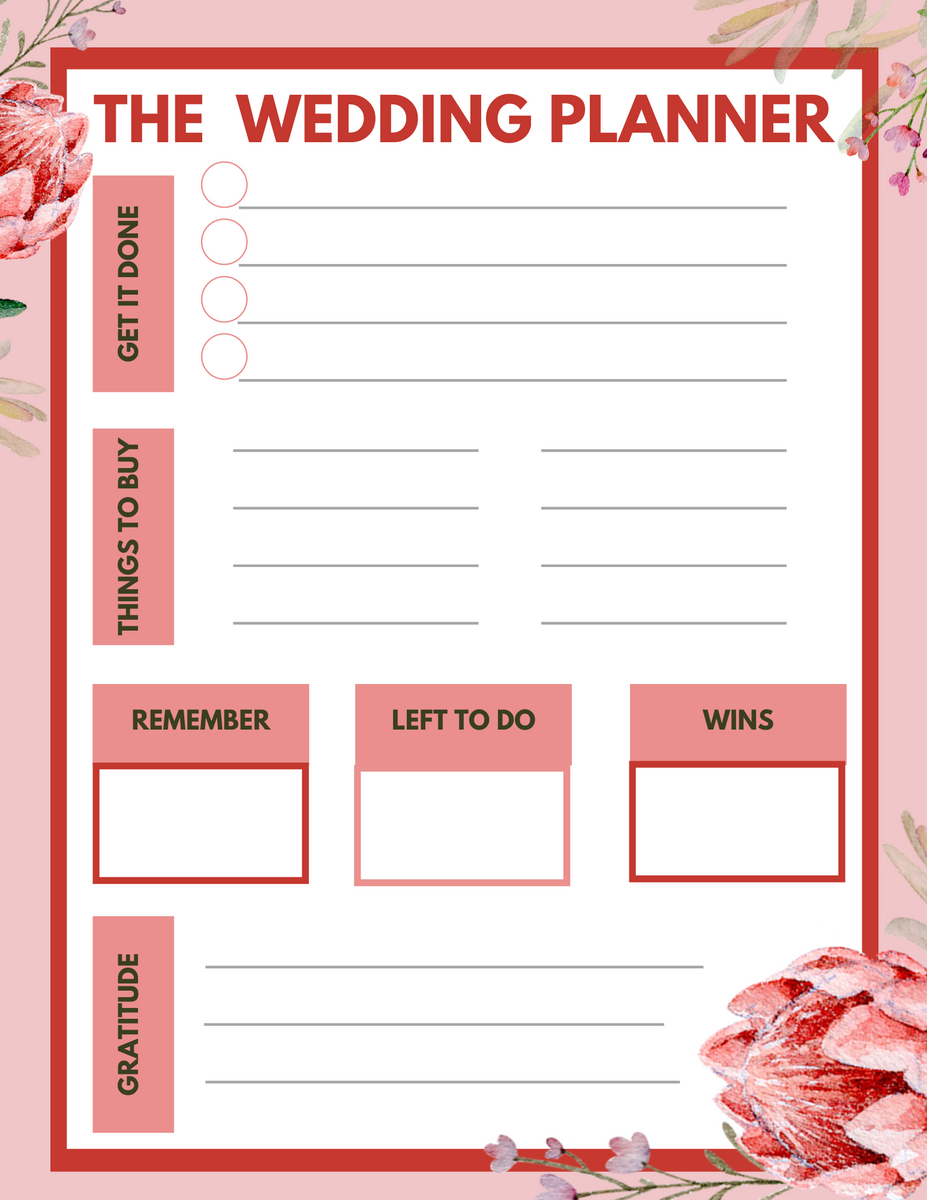 Simple Wedding Daily Planner Printable Sheets - Wedding Printables ...