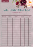 Marsala Wedding Guest List Template - Culture Weddings Printable Store