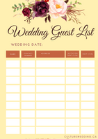 Rays of Sun Wedding Guests List - Culture Weddings Printable Store
