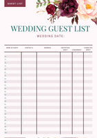 Simple Wedding Guest List Worksheet {5 Pages} - Culture Weddings Printable Store