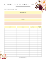 Elegant Wedding Gift Tracking List Planner Sheets {5 Pages}