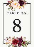 Classical Wedding Table Number With Florals {25 Pages}