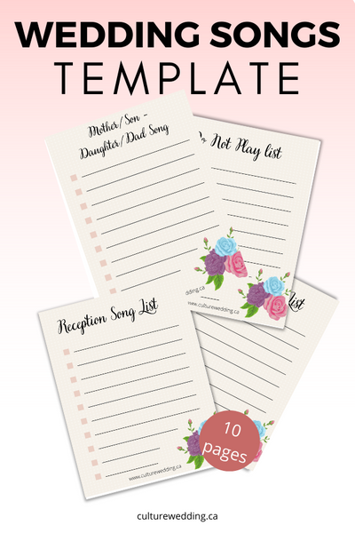 Wedding Song Checklist For Song Organizations {10 pages} - Culture Weddings Printable Store
