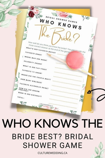 Who Knows The Bride-To-Be Best? - Bridal Shower Game {5 Designs} - Culture Weddings Printable Store